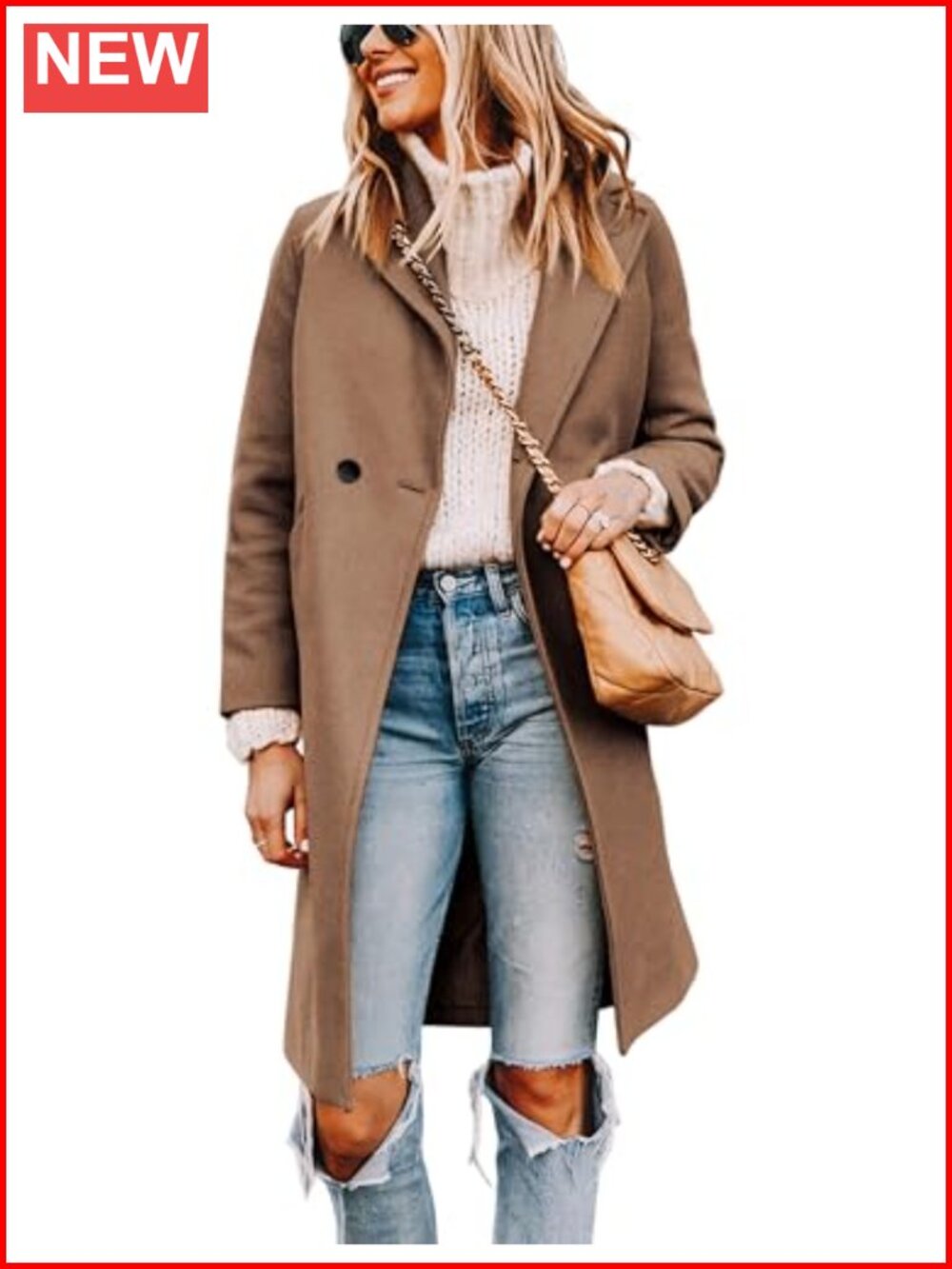 Wool Blend Pea Coat Long Trench Jacket Women Winter